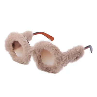 Women Unique Round Frame Plush All Inclusive Sunglasses
