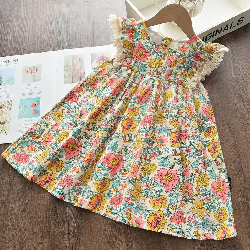 Girls National Floral All Over Print Cotton A-line Princess Dress