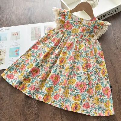 Girls National Floral All Over Print Cotton A-line Princess Dress