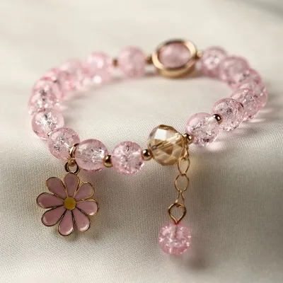 Cute Flower Pendant Crystal Beaded Woven Bracelet