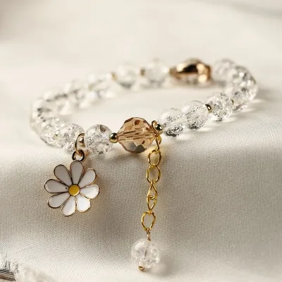 Cute Flower Pendant Crystal Beaded Woven Bracelet