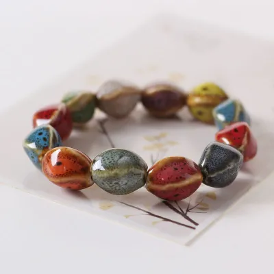 Ethnic Geometric Colorful Beaded Ceramic Bracelet for Women
