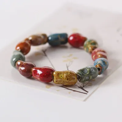 Ethnic Geometric Colorful Beaded Ceramic Bracelet for Women