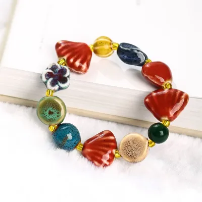 Ethnic Geometric Colorful Beaded Ceramic Bracelet for Women