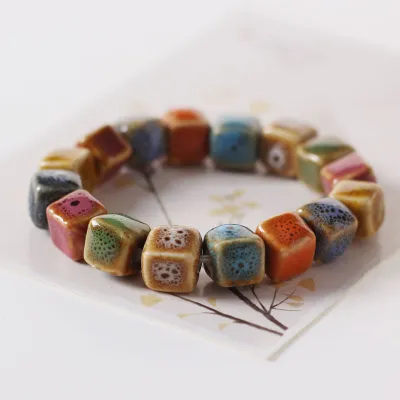 Ethnic Geometric Colorful Beaded Ceramic Bracelet for Women
