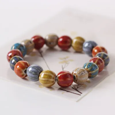 Ethnic Geometric Colorful Beaded Ceramic Bracelet for Women