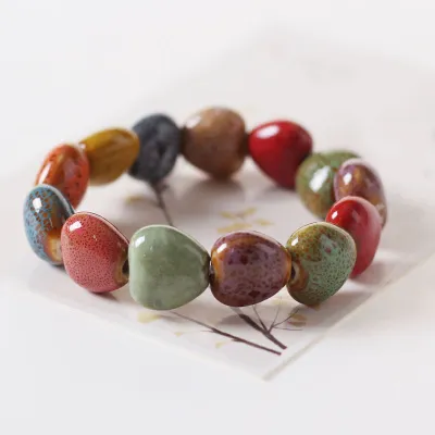 Ethnic Geometric Colorful Beaded Ceramic Bracelet for Women