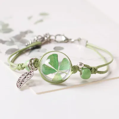 Ethnic Leaf Pendant Beaded Ceramic Geometric Woven Bracelet