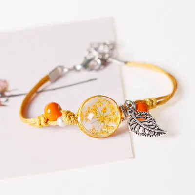 Ethnic Leaf Pendant Beaded Ceramic Geometric Woven Bracelet
