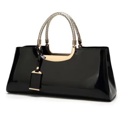 Women's Elegant Patent Leather Solid Color Handbag with Top Handle