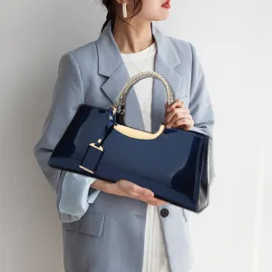 Women's Elegant Patent Leather Solid Color Handbag with Top Handle