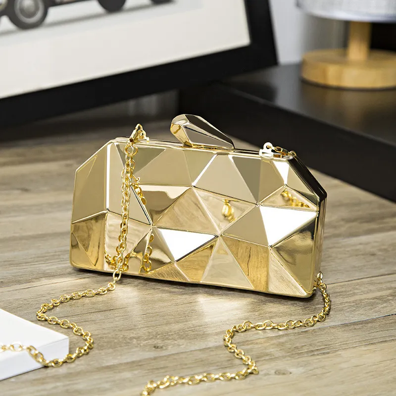 Creative Geometric Diamond Design Metal Clutch Bag For Women Evening Party Dinner