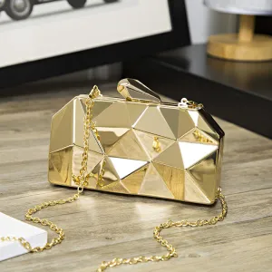 Creative Geometric Diamond Design Metal Clutch Bag For Women Evening Party Dinner