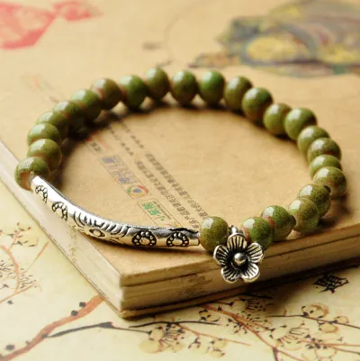Ethnic Vintage Flower Pendant Beaded Ceramic Bracelet