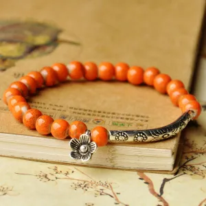 Ethnic Vintage Flower Pendant Beaded Ceramic Bracelet