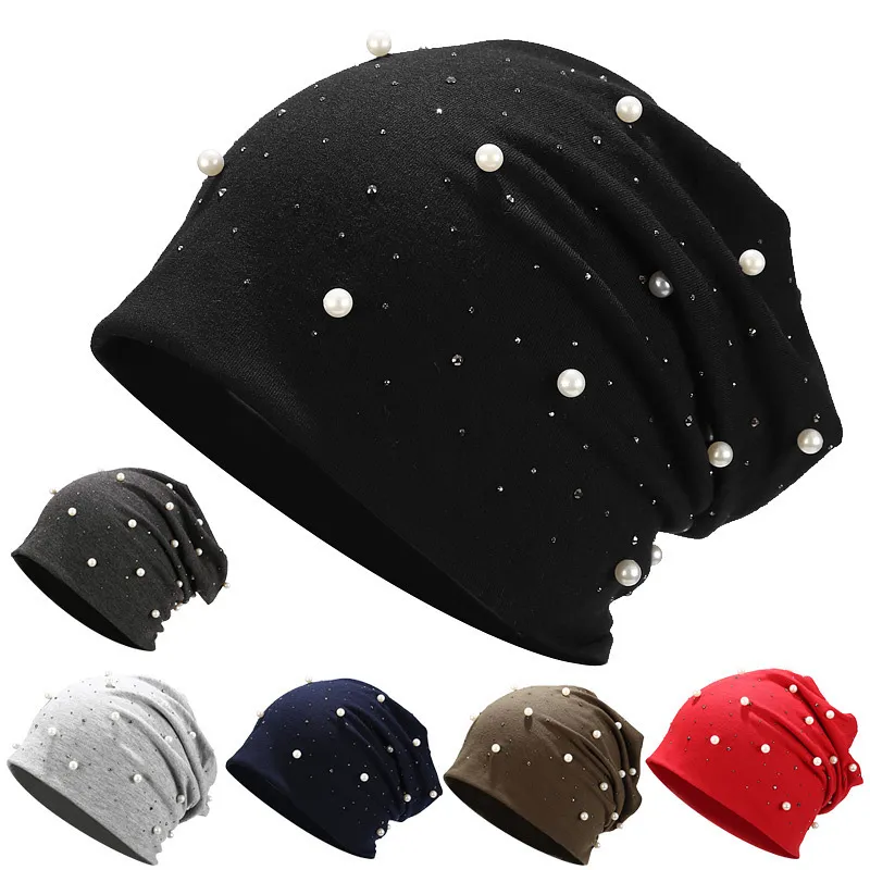 Women's Cotton Imitation Pearl Decoration Dome Hat