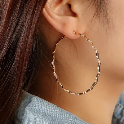 Exaggerated Wave Geometry Alloy Design Hoop Earrings for Women