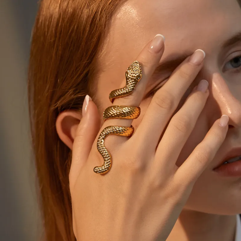 Exaggerated Geometric Snake Shaped Alloy Ring Unisex