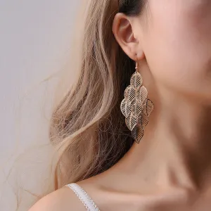 Exaggerated Leaf Pendant Hollow Design Alloy Fashion OL Women's Earrings