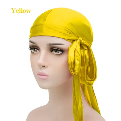 Basic Solid Color Imitation Silk Turban Hat Hip Hop Long Tail Pirate Dome Unisex