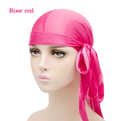 Basic Solid Color Imitation Silk Turban Hat Hip Hop Long Tail Pirate Dome Unisex