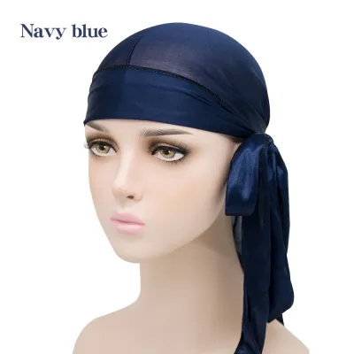 Basic Solid Color Imitation Silk Turban Hat Hip Hop Long Tail Pirate Dome Unisex