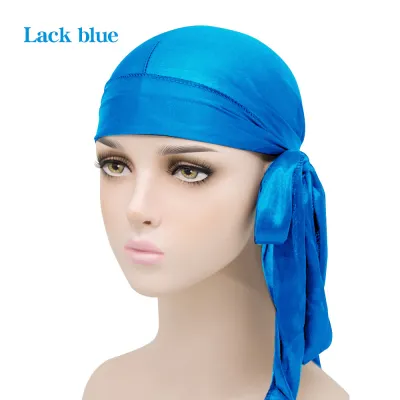 Basic Solid Color Imitation Silk Turban Hat Hip Hop Long Tail Pirate Dome Unisex