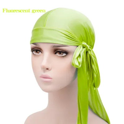 Basic Solid Color Imitation Silk Turban Hat Hip Hop Long Tail Pirate Dome Unisex