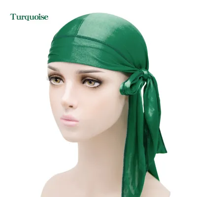 Basic Solid Color Imitation Silk Turban Hat Hip Hop Long Tail Pirate Dome Unisex
