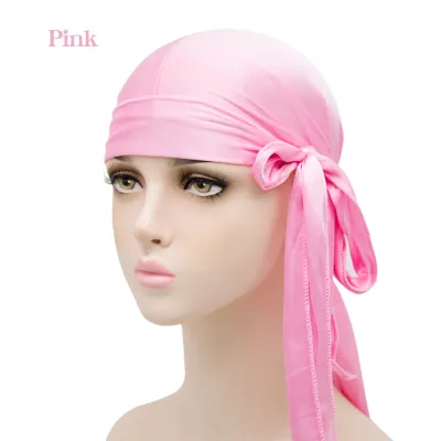 Basic Solid Color Imitation Silk Turban Hat Hip Hop Long Tail Pirate Dome Unisex