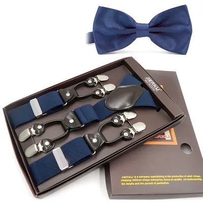 Men Classic Strap and Bow Tie Set with Elastic Silk
