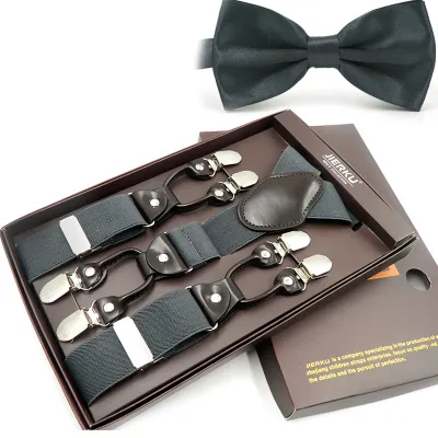 Men Classic Strap and Bow Tie Set with Elastic Silk