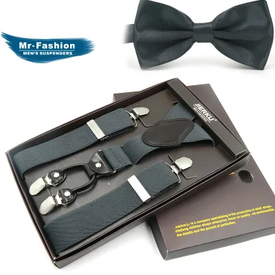 Men Classic Strap and Bow Tie Set with Elastic Silk