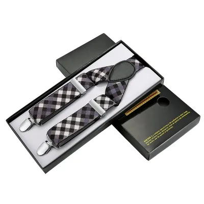Men Classic Plaid Printed All-match Elastic Trousers Strap Suspenders