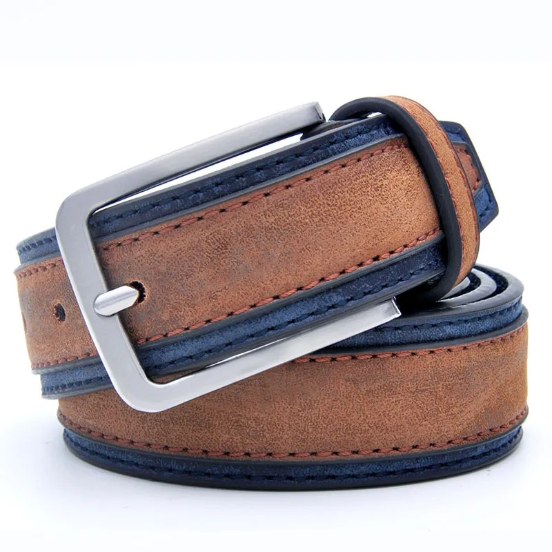 Men Casual Solid Color PU Belt with Rectangle Buckle