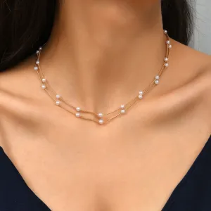 Temperament Pearl Alloy Multilayer Necklace