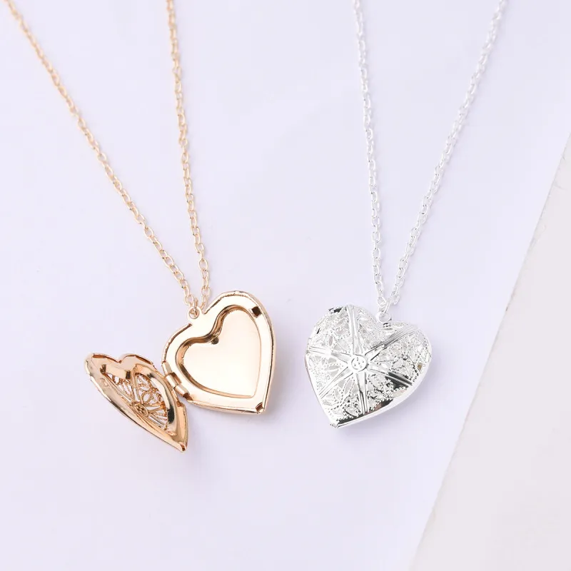 Creative Openable Heart Pendant Hollow Design Alloy Necklace Women's Retro Fashion Water Wave Chain