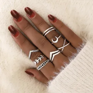Unique Geometric Hollow Design Alloy Ring Set Vintage Unisex