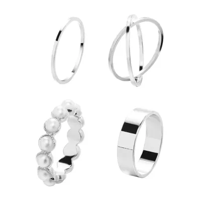 Vintage Geometric Hollow Pearl Decorative Alloy Ring Set