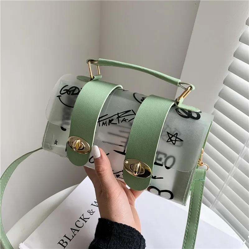 Summer Transparent Clear Jelly Bag Women Simple Casual Graffiti Shoulder Bag