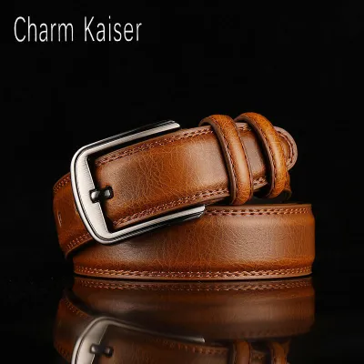 Men's Business Genuine Leather Belt with D Shape Buckle