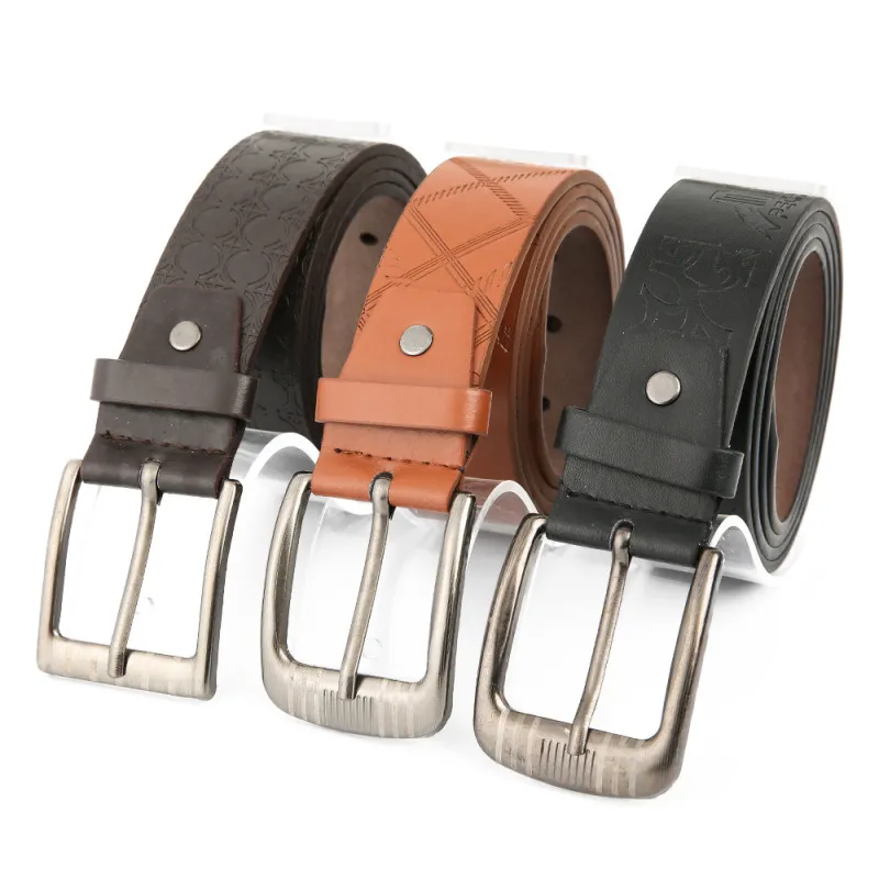 Men Business Embossed Design Solid Color PU Belt