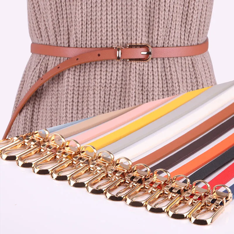 Women Casual Solid Color PU Belt with Alloy Rectangle Buckle