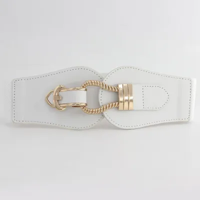 Women Retro Buckle Design Imitation Leather Wild Wide Belt