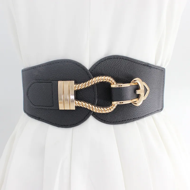 Women Retro Buckle Design Imitation Leather Wild Wide Belt