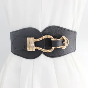 Women Retro Buckle Design Imitation Leather Wild Wide Belt