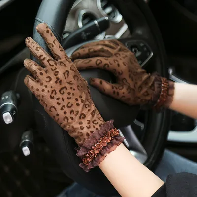 Women Summer Causal Leopard Printed Sunscreen Lace Gloves