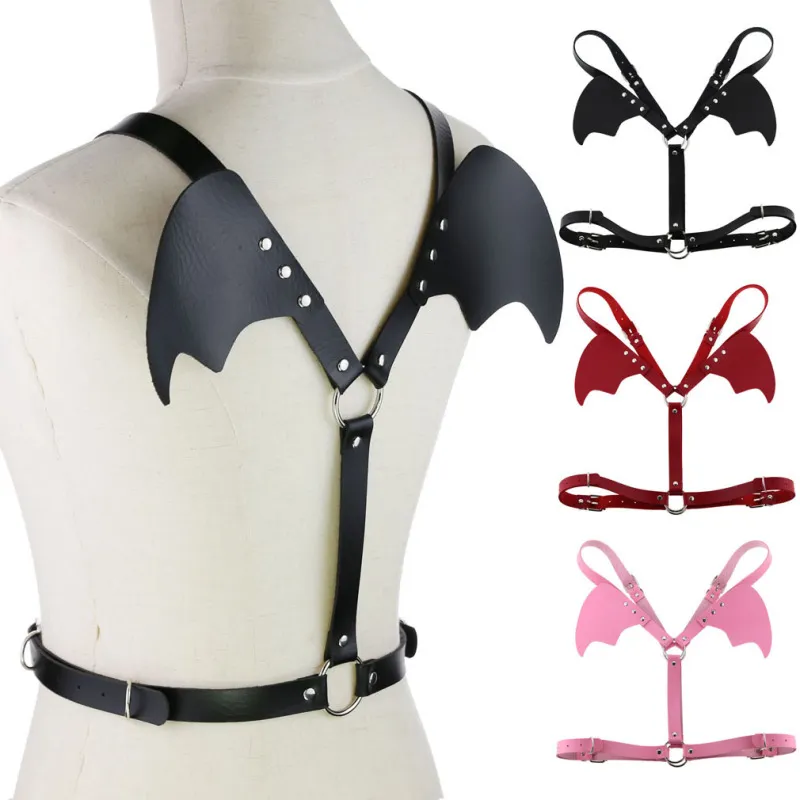 Women Punk Gothic Wings Shaped Solid Color PU Belt