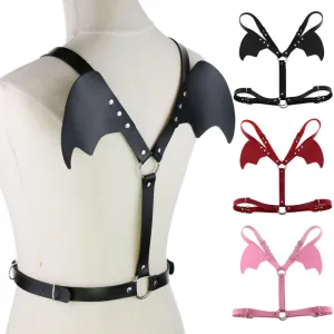 Women Punk Gothic Wings Shaped Solid Color PU Belt