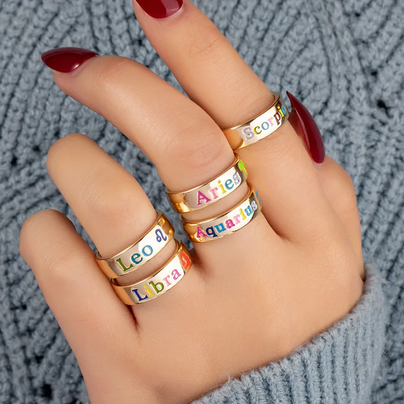 Creative Twelve Zodiac Pattern Design Alloy Unisex Ring